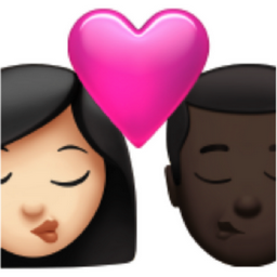 kiss: woman, man, light skin tone, dark skin tone emoji