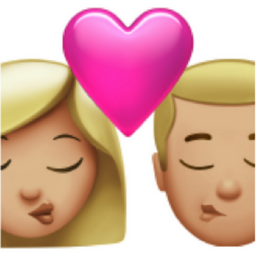 kiss: woman, man, medium-light skin tone emoji