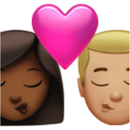 kiss: woman, man, medium-dark skin tone, medium-light skin tone emoji