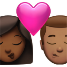kiss: woman, man, medium-dark skin tone, medium skin tone emoji