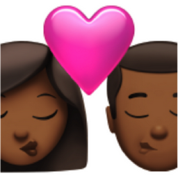 kiss: woman, man, medium-dark skin tone emoji
