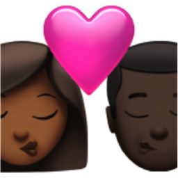 kiss: woman, man, medium-dark skin tone, dark skin tone emoji