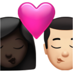kiss: woman, man, dark skin tone, light skin tone emoji