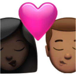 kiss: woman, man, dark skin tone, medium skin tone emoji