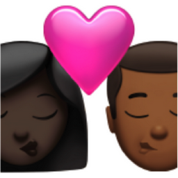 kiss: woman, man, dark skin tone, medium-dark skin tone emoji