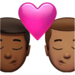 kiss: man, man, medium-dark skin tone, medium skin tone emoji