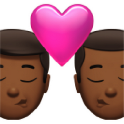 kiss: man, man, medium-dark skin tone emoji