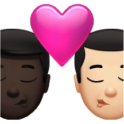 kiss: man, man, dark skin tone, light skin tone emoji