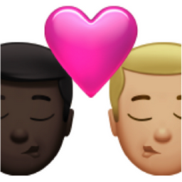 kiss: man, man, dark skin tone, medium-light skin tone emoji