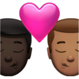kiss: man, man, dark skin tone, medium skin tone emoji