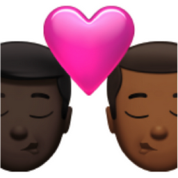 kiss: man, man, dark skin tone, medium-dark skin tone emoji