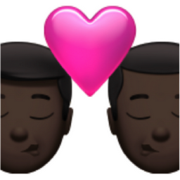 kiss: man, man, dark skin tone emoji