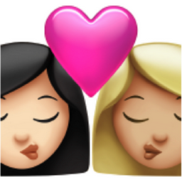 kiss: woman, woman, light skin tone, medium-light skin tone emoji
