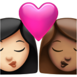 kiss: woman, woman, light skin tone, medium skin tone emoji