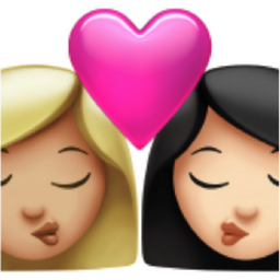 kiss: woman, woman, medium-light skin tone, light skin tone emoji