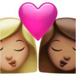 kiss: woman, woman, medium-light skin tone, medium skin tone emoji