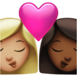 kiss: woman, woman, medium-light skin tone, medium-dark skin tone emoji