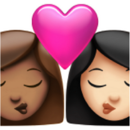 kiss: woman, woman, medium skin tone, light skin tone emoji