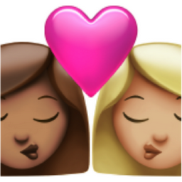 kiss: woman, woman, medium skin tone, medium-light skin tone emoji