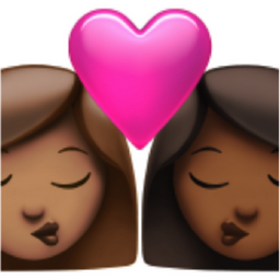 kiss: woman, woman, medium skin tone, medium-dark skin tone emoji