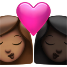 kiss: woman, woman, medium skin tone, dark skin tone emoji