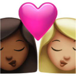 kiss: woman, woman, medium-dark skin tone, medium-light skin tone emoji