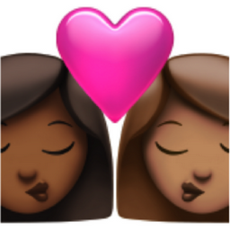 kiss: woman, woman, medium-dark skin tone, medium skin tone emoji