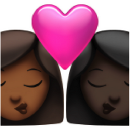 kiss: woman, woman, medium-dark skin tone, dark skin tone emoji