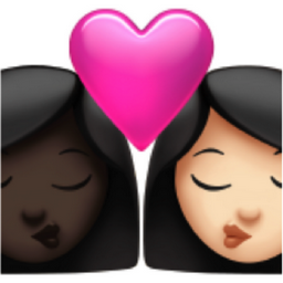 kiss: woman, woman, dark skin tone, light skin tone emoji