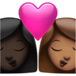 kiss: woman, woman, dark skin tone, medium skin tone emoji