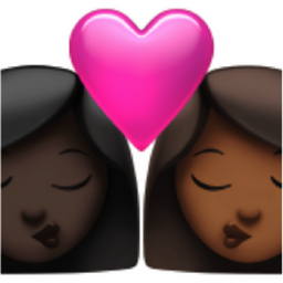 kiss: woman, woman, dark skin tone, medium-dark skin tone emoji