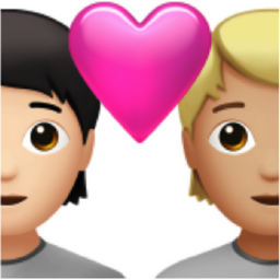 couple with heart: person, person, light skin tone, medium-light skin tone emoji