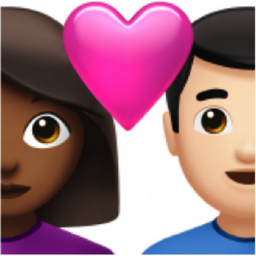 couple with heart: woman, man, medium-dark skin tone, light skin tone emoji