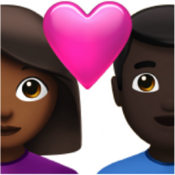 couple with heart: woman, man, medium-dark skin tone, dark skin tone emoji