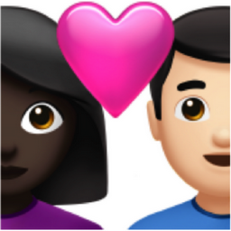 couple with heart: woman, man, dark skin tone, light skin tone emoji