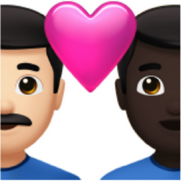 couple with heart: man, man, light skin tone, dark skin tone emoji