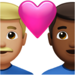 couple with heart: man, man, medium-light skin tone, medium-dark skin tone emoji