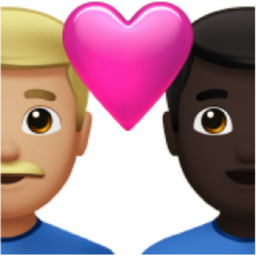 couple with heart: man, man, medium-light skin tone, dark skin tone emoji