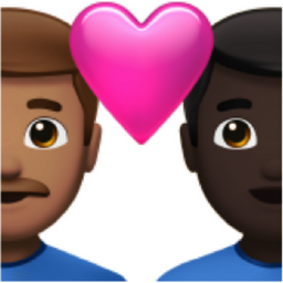 couple with heart: man, man, medium skin tone, dark skin tone emoji