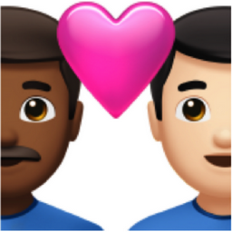 couple with heart: man, man, medium-dark skin tone, light skin tone emoji