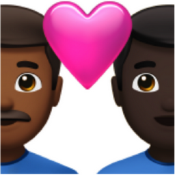 couple with heart: man, man, medium-dark skin tone, dark skin tone emoji