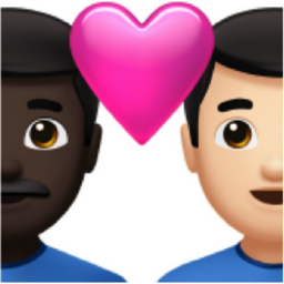 couple with heart: man, man, dark skin tone, light skin tone emoji