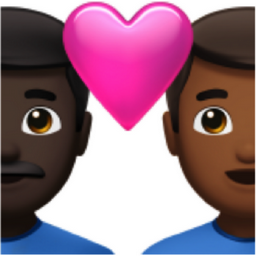 couple with heart: man, man, dark skin tone, medium-dark skin tone emoji