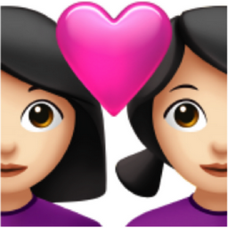 couple with heart: woman, woman, light skin tone emoji