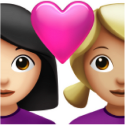 couple with heart: woman, woman, light skin tone, medium-light skin tone emoji