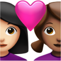 couple with heart: woman, woman, light skin tone, medium skin tone emoji