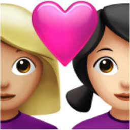 couple with heart: woman, woman, medium-light skin tone, light skin tone emoji