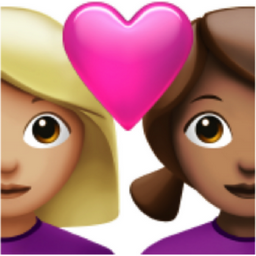 couple with heart: woman, woman, medium-light skin tone, medium skin tone emoji