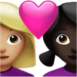 couple with heart: woman, woman, medium-light skin tone, dark skin tone emoji