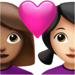 couple with heart: woman, woman, medium skin tone, light skin tone emoji